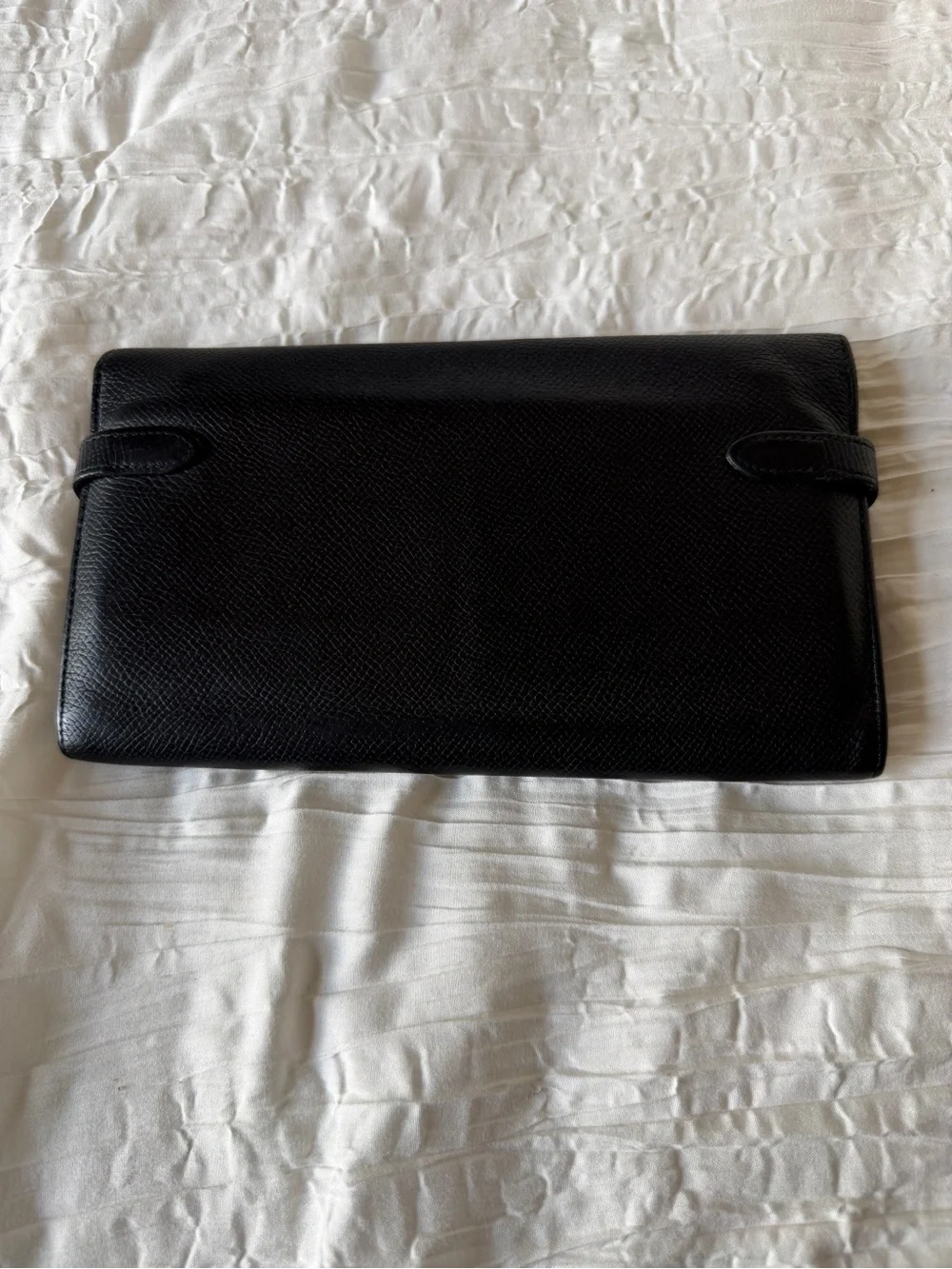 Hermes Black Leather Kelly Cut Clutch with Gold Hardware
